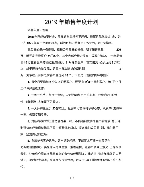 2019年销售年度计划