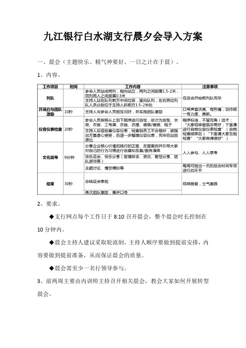 银行转型网点晨夕会导入方案