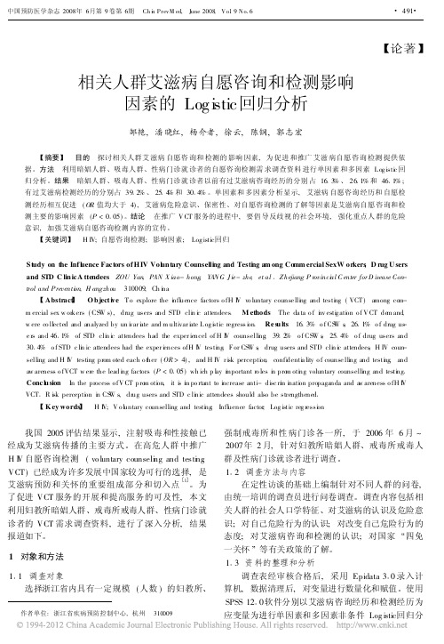 相关人群艾滋病自愿咨询和检测影响因素的Logistic回归分析