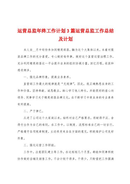 运营总监年终工作计划3篇运营总监工作总结及计划