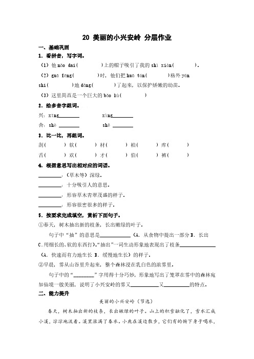 20 美丽的小兴安岭(课时练)  三年级语文上册 部编版(含答案)(一)