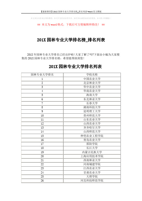 【最新推荐】201X园林专业大学排名榜_排名列表-word范文模板 (4页)