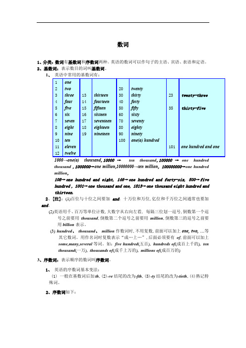 初中英语 中考复习--数词的总结归纳与练习