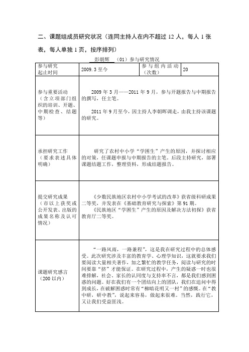 课题组成员研究状况