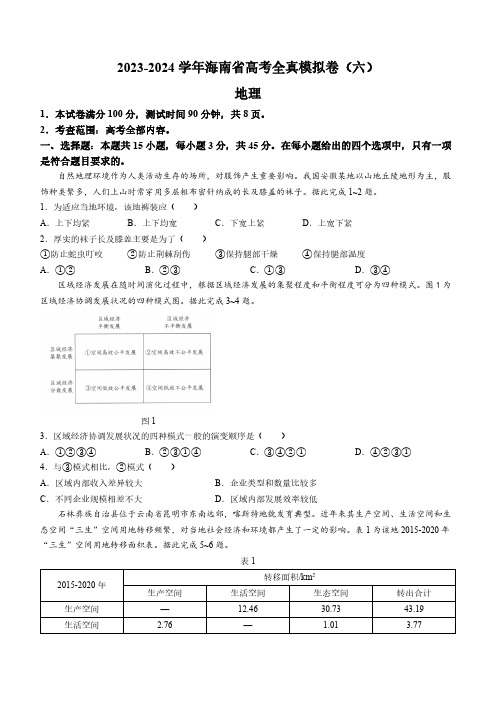 2024届海南省高三高考全真模拟卷(六)地理试题及答案