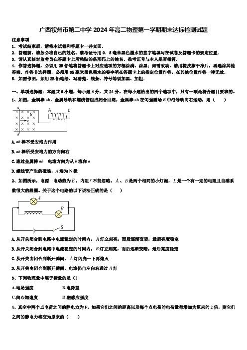 广西钦州市第二中学2024年高二物理第一学期期末达标检测试题含解析