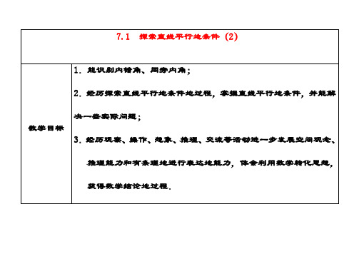 最新苏教版七年级数学下册7.1探索直线平行的条件公开课优质教案(4)