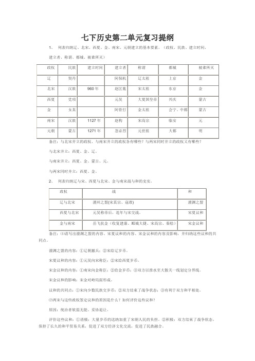 七年级下历史第二单元复习提纲