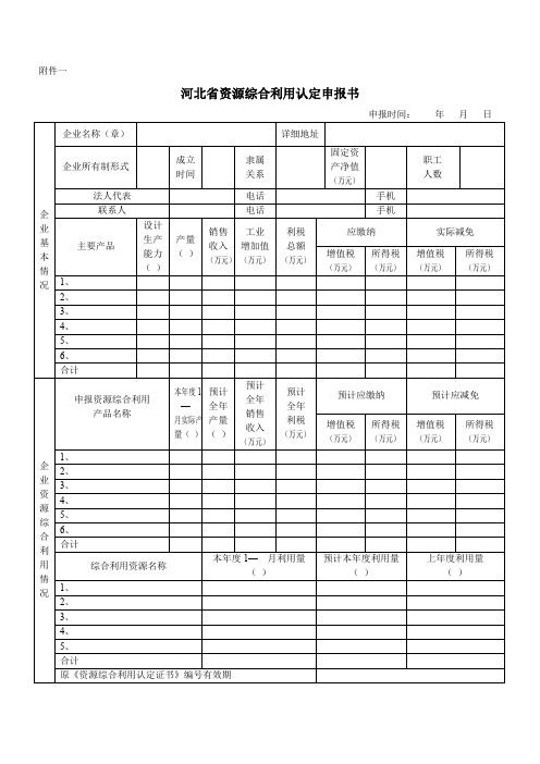 河北省资源综合利用认定申报书