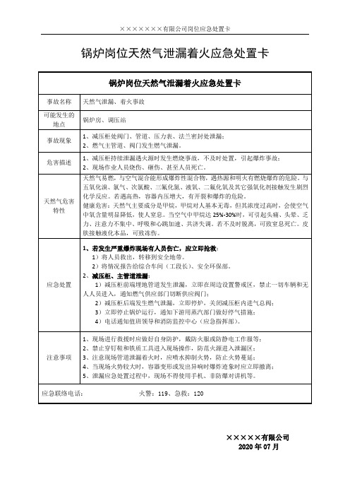 锅炉岗位天然气泄漏着火应急处置卡