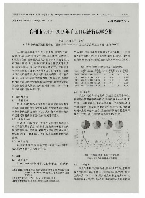 台州市2010—2013年手足口病流行病学分析