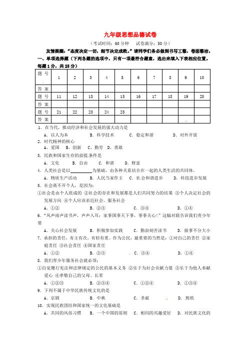 江苏省扬州市宝应县天平中学2016届九年级政治上学期第一次月考试题