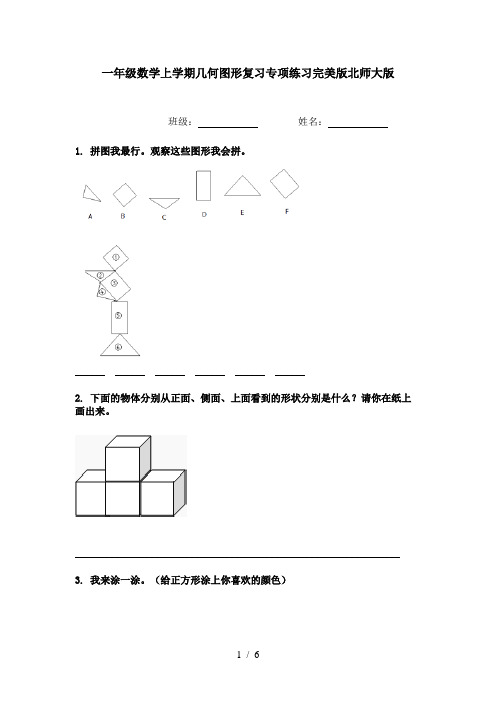 一年级数学上学期几何图形复习专项练习完美版北师大版