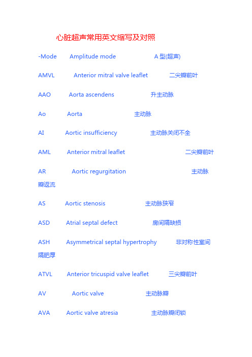 心脏超声常用英文缩写及对照