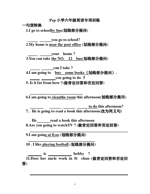 小学人教版六年级上英语句型转换专项训练