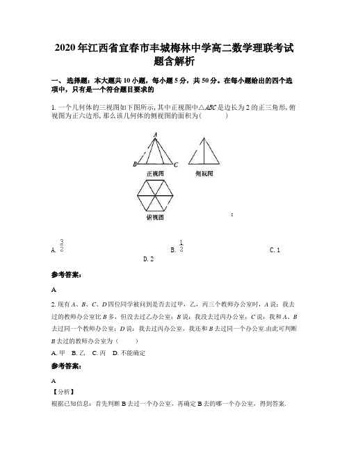 2020年江西省宜春市丰城梅林中学高二数学理联考试题含解析