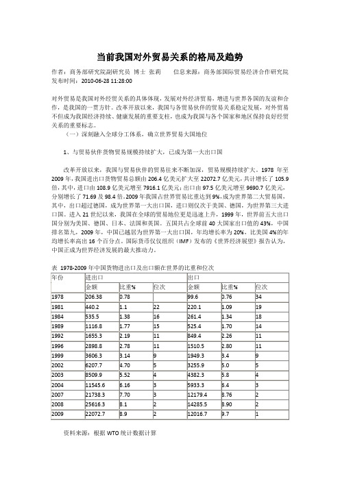 当前我国对外贸易关系的格局及趋势