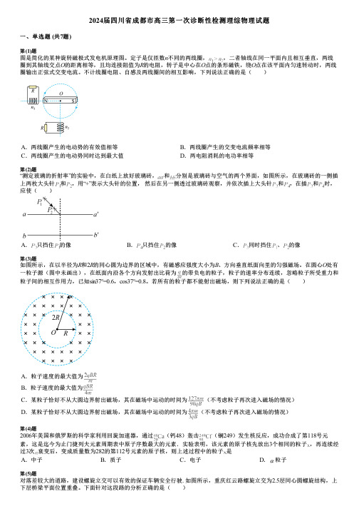 2024届四川省成都市高三第一次诊断性检测理综物理试题