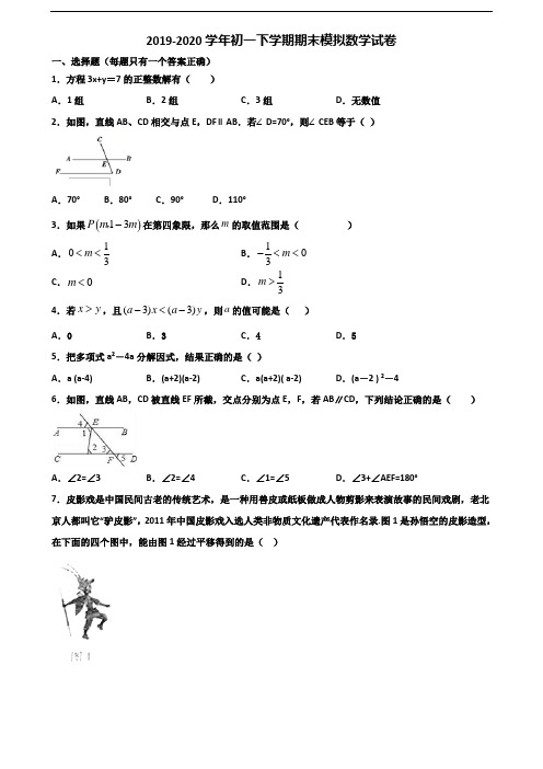 2020学年湖南省怀化市初一下学期期末数学学业水平测试试题