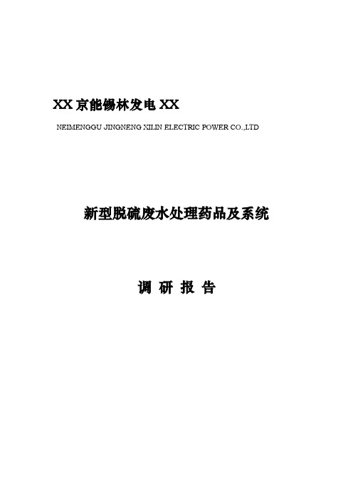 新型脱硫废水处理药品及系统调研报告