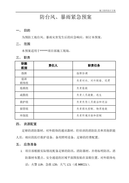 施工组织设计(方案)防台风、暴雨紧急预案