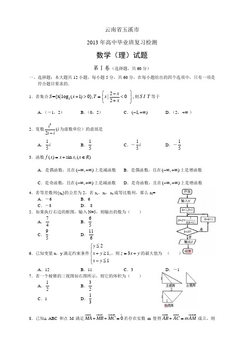 云南省玉溪市2013年高三复习检测--数学(理)