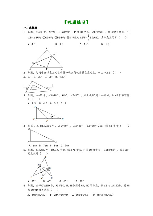 华东师大初中数学九年级上册直角三角形(提高)巩固练习