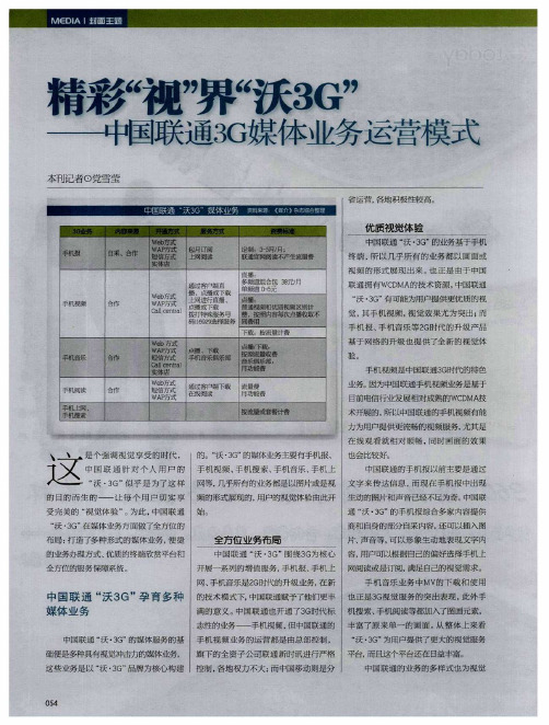 精彩“视”界“沃·3G”——中国联通3G媒体业务运营模式