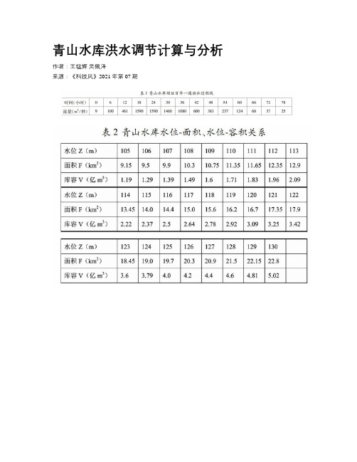 青山水库洪水调节计算与分析