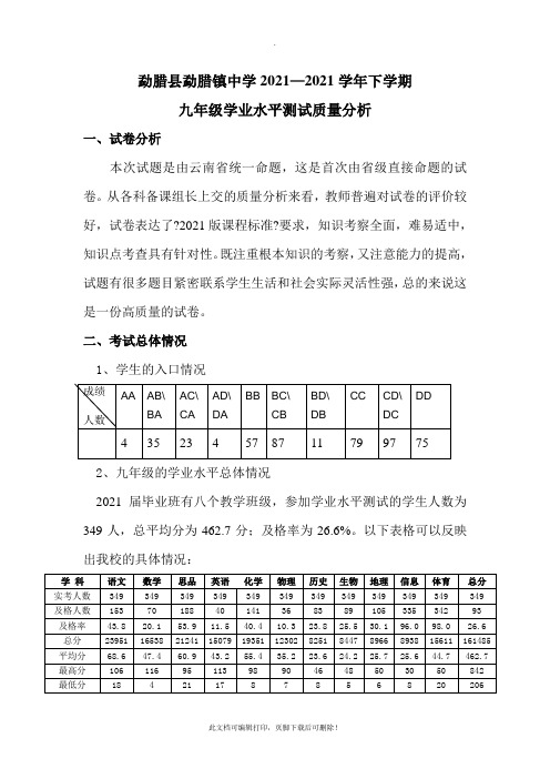 九年级学业水平质量分析2