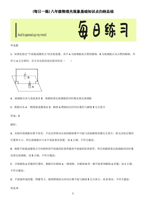 八年级物理光现象基础知识点归纳总结