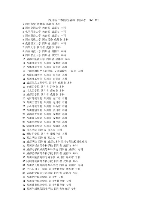 四川省二本院校名称 供参考 (60 所)