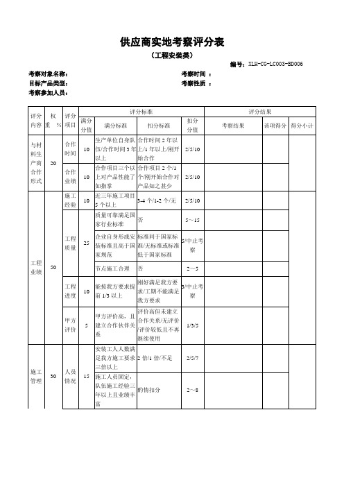 供应商实地考察评分表(工程安装类)