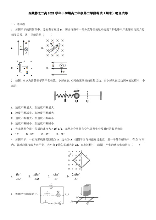 西藏林芝二高2021下学期高二年级第二学段考试(期末)物理试卷