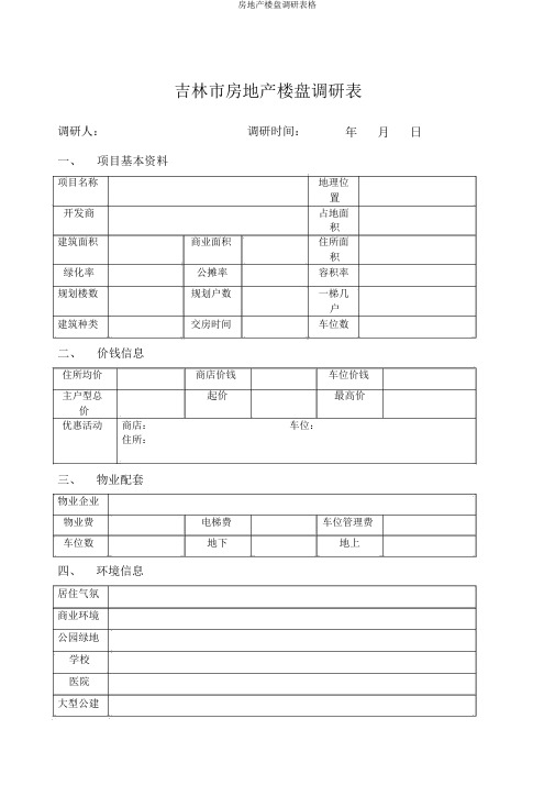 房地产楼盘调研表格