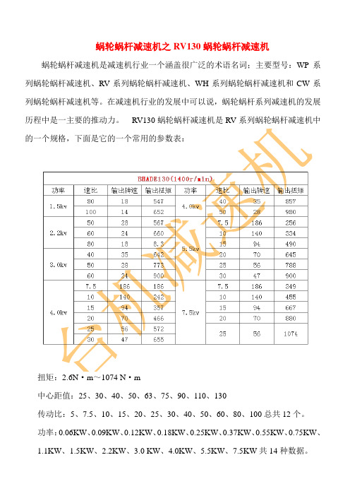 蜗轮蜗杆减速机之RV130蜗轮蜗杆减速机—台机减速机.doc—台机减速机