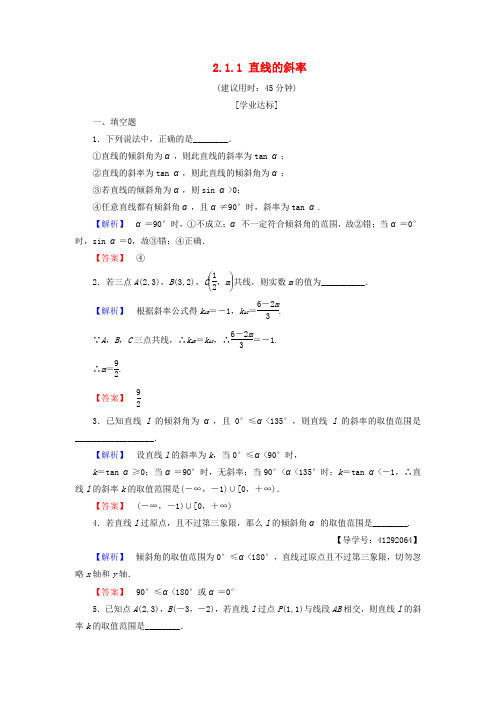 2018版高中数学第二章平面解析几何初步2.1.1直线的斜率学业分层测评苏教版