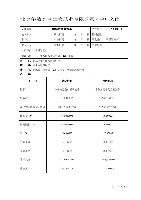 01 纯化水质量标准