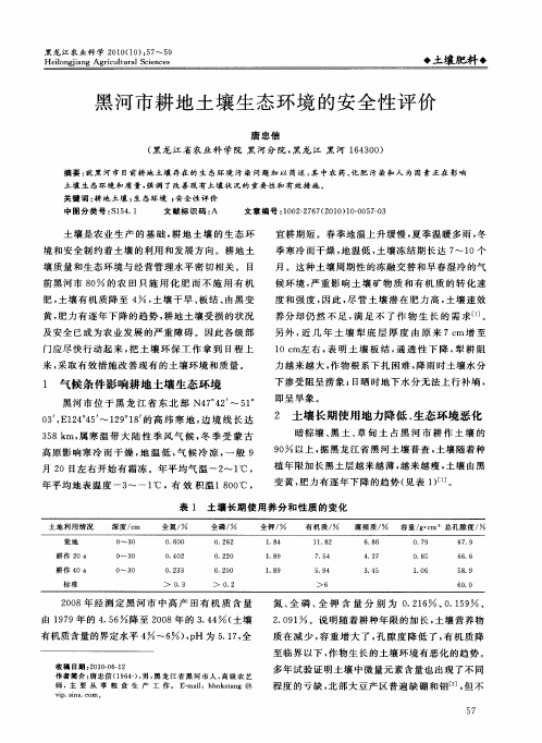 黑河市耕地土壤生态环境的安全性评价