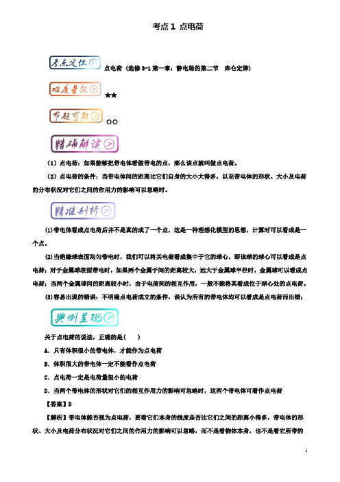 高中物理最基础考点系列考点点电荷试题新人教选修