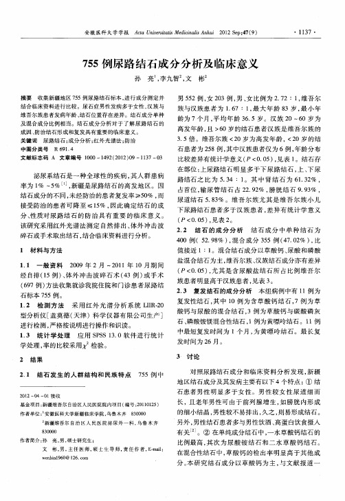 755例尿路结石成分分析及临床意义