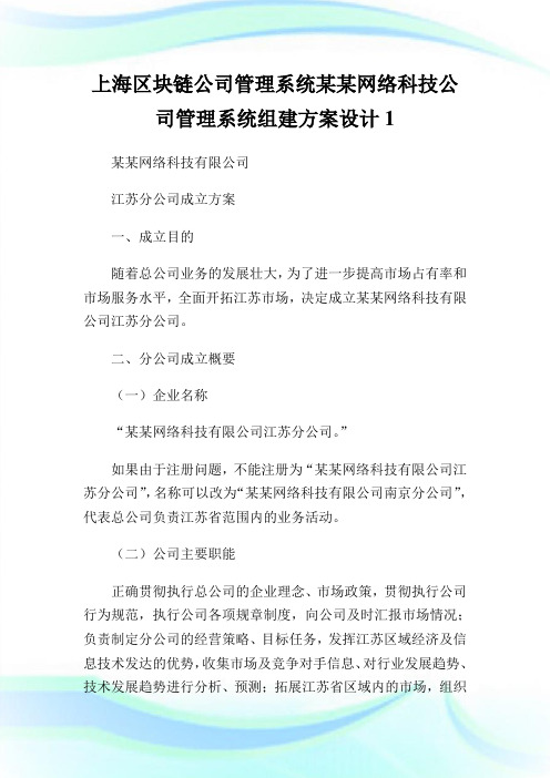 上海区块链公司管理系统某某网络科技公司管理系统组建方案设计完整篇.doc