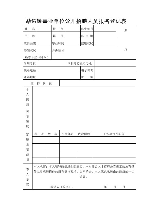 勐佑镇事业单位公开招聘人员报名登记表