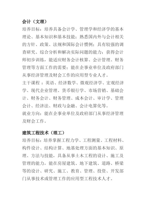 各专业核心课程简介