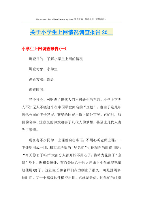 关于小学生上网情况调查报告