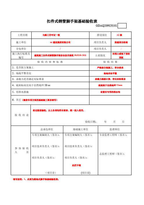 扣件式钢管脚手架基础验收表