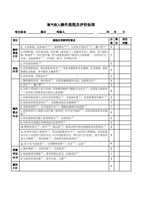 医院氧气吸入操作流程及评价标准