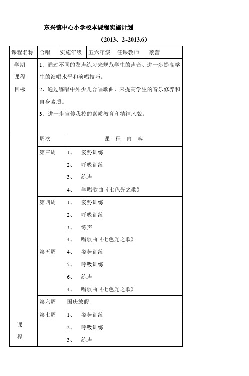 东兴镇中心小学校本课程实施计划