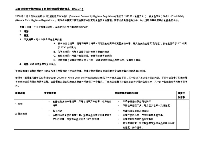 风险评估和关键控制点(危害分析和关键控制点-HACCP)