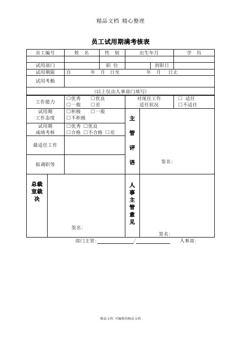 公司员工试用期满考核表